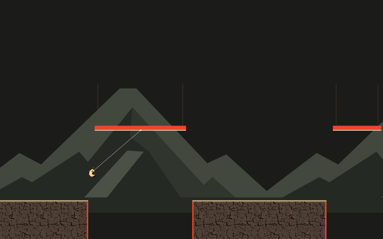 The runner character using a grappling hook above solid platforms
