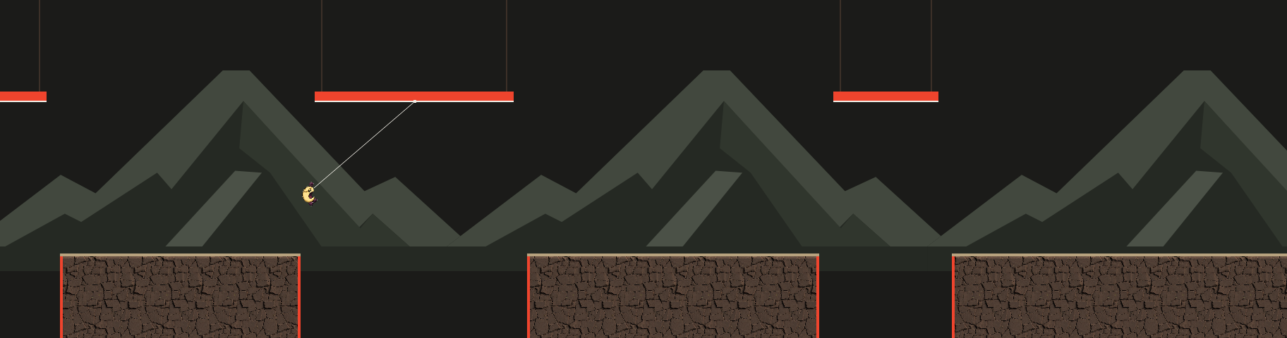 The runner character using a grappling hook above solid platforms